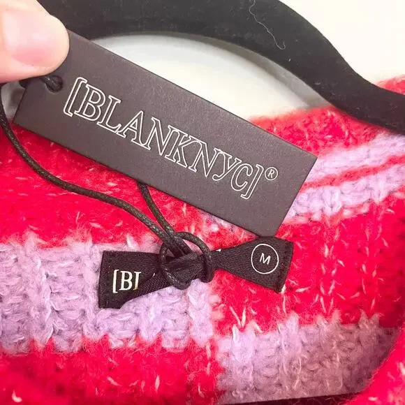 BLANK NYC Good Mood Sweater Medium Red Wool Blend Colorblock Striped Cozy NWT - Picture 10 of 11